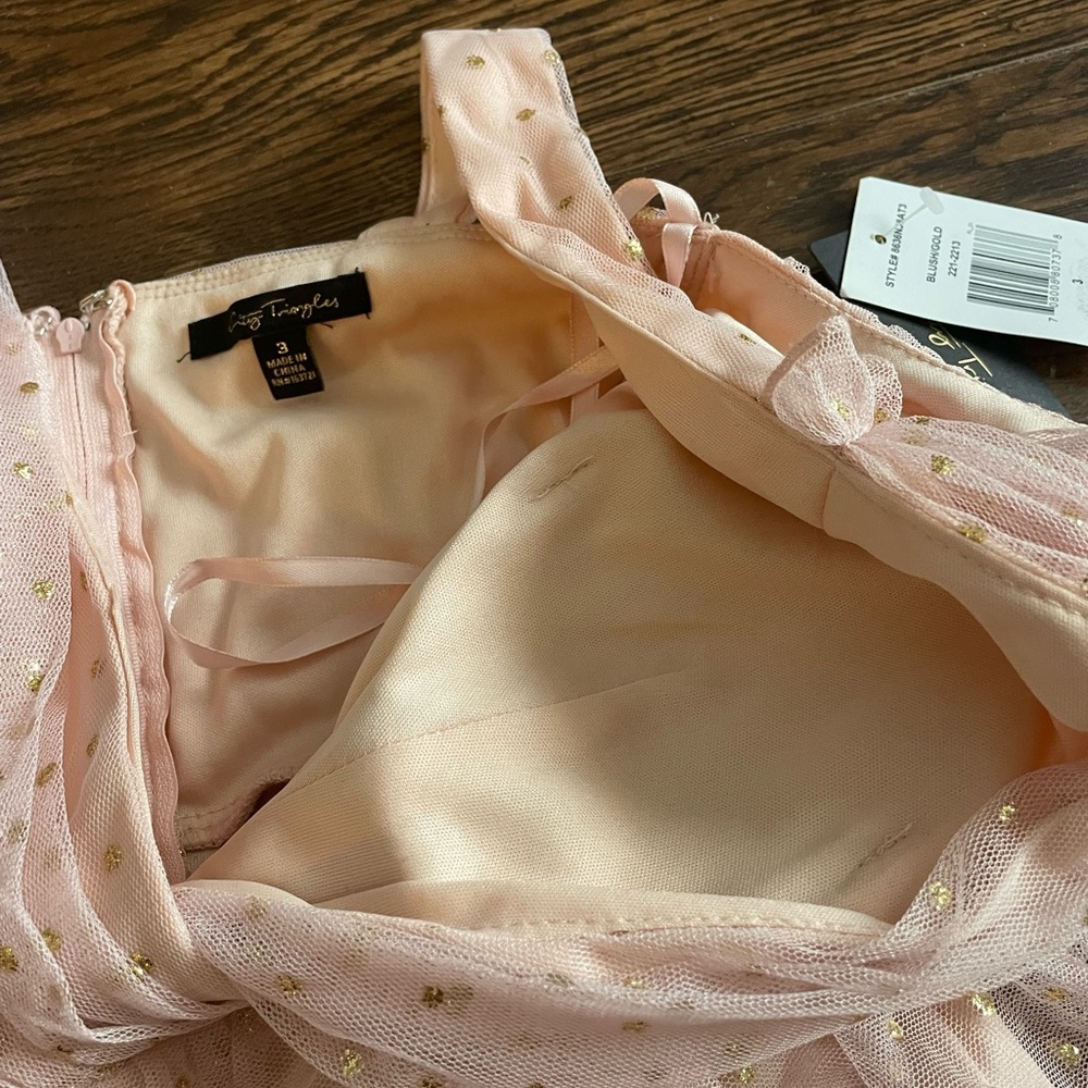 BNWT Mesh pink ruffle with dot of golden dress - Picture 4 of 10